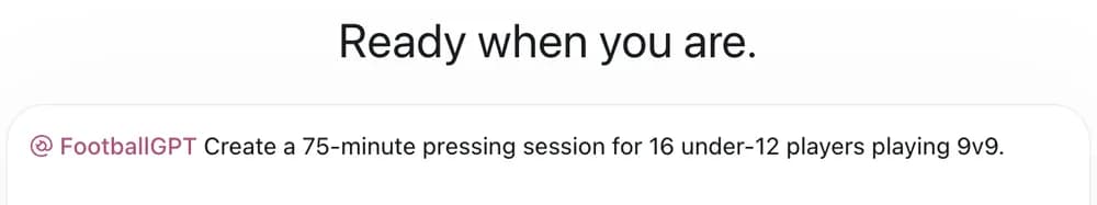 A request typed in ChatGPT: Create a 75-minute pressing session for 16 under-12 players playing 9v9.