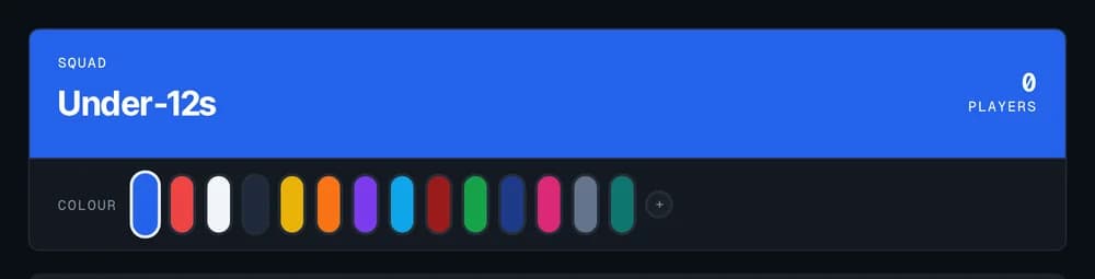 Team setup in FootballGPT: the team is named Under-12s and the colour is blue.